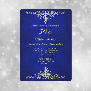 Antique Gold Victorian Blue Golden Anniversary Invitation