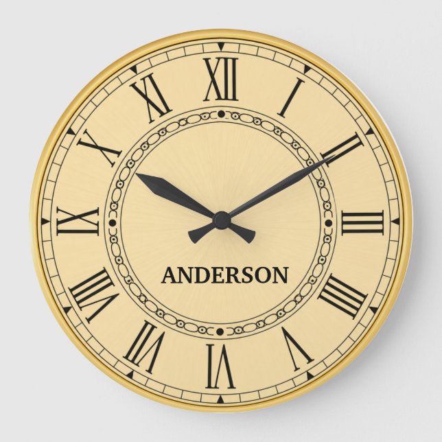 Antique Gold Vintage Classic custom name Large Clock (Front)