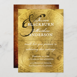 Antique Gold Vintage Old World Map Customisable Invitation