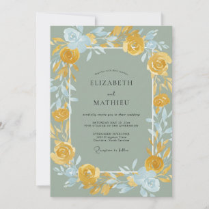 Antique Golden Azure Painted Wedding Invitation