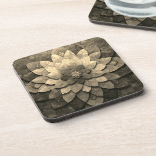 Antique Golden Mandala Art Textured Flower Coaster