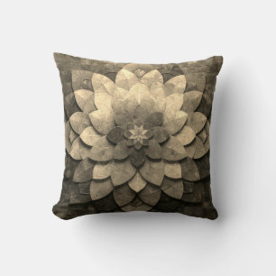 Antique Golden Mandala Art Textured Flower Cushion
