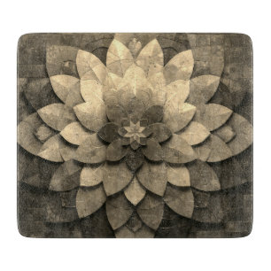 Antique Golden Mandala Art Textured Flower Glass Cutting Board