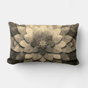 Antique Golden Mandala Art Textured Flower Lumbar Cushion