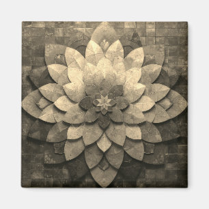 Antique Golden Mandala Art Textured Flower Magnet