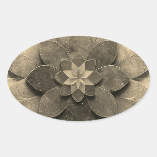 Antique Golden Mandala Art Textured Flower Oval Sticker