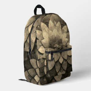 Antique Golden Mandala Art Textured Flower Printed Backpack