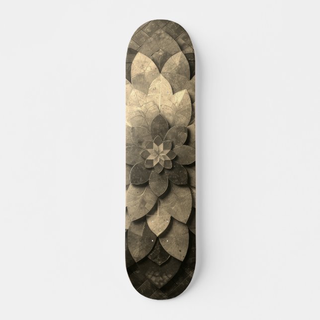 Antique Golden Mandala Art Textured Flower Skateboard (Front)