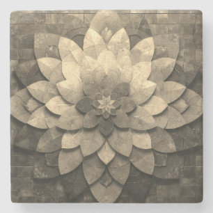 Antique Golden Mandala Art Textured Flower Stone Coaster