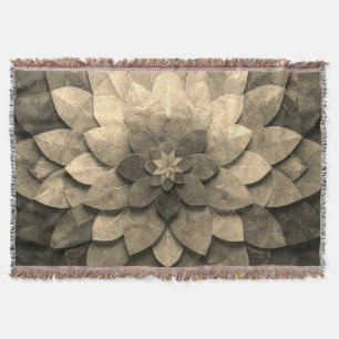 Antique Golden Mandala Art Textured Flower Throw Blanket