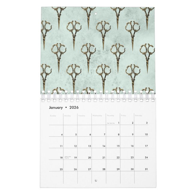 Antique Golden Scissor Vintage Hairdresser Haircut Calendar (Jan 2026)