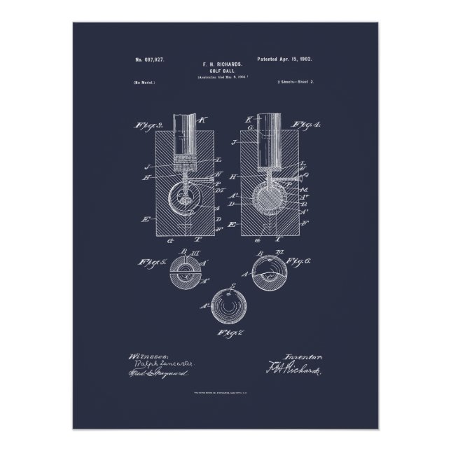 Antique Golf Ball 1902, Patent Drawing Poster (Front)