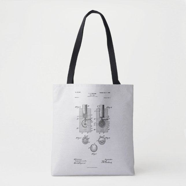 Antique Golf Ball 1902, Patent Drawing Tote Bag (Front)