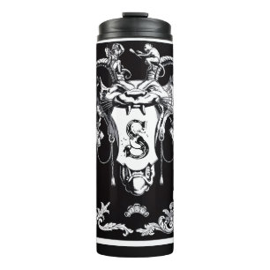 Antique gothic cat decoration book of scrolls thermal tumbler