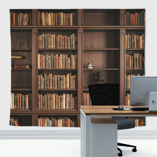 Antique Gothic Library Bookshelf Faux Accent Wall Tapestry
