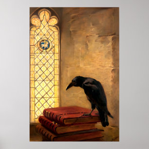 Antique Gothic Raven On Ancient Mediaeval Books Poster