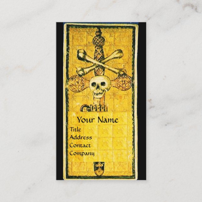 ANTIQUE GOTHIC TAROTS,ACE OF SWORDS Black Yellow Business Card (Front)