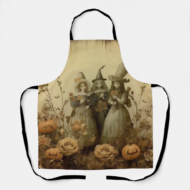 Antique Gothic Witch Trio Autumn Roses Apron (Front)