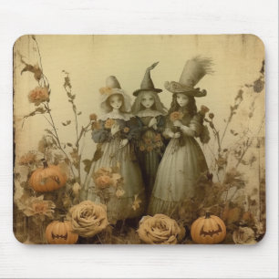 Antique Gothic Witch Trio Autumn Roses Mouse Pad