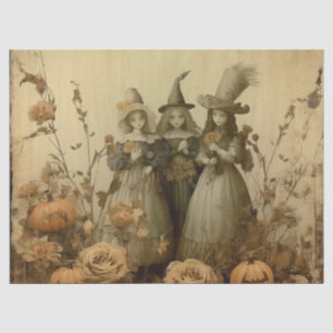 Antique Gothic Witch Trio Autumn Roses Tissue Paper