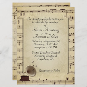 Antique Gramophone Music Wedding Theme Invitation