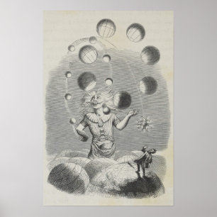 Antique Grandville Humor Astronomy Planet Juggling Poster
