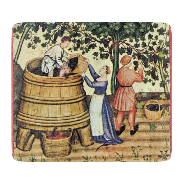 ANTIQUE GRAPE VINEYARD HARVEST  Mediaeval Miniatur Cutting Board (Front)