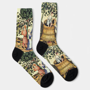 ANTIQUE GRAPE VINEYARD HARVEST  Mediaeval Miniatur Socks