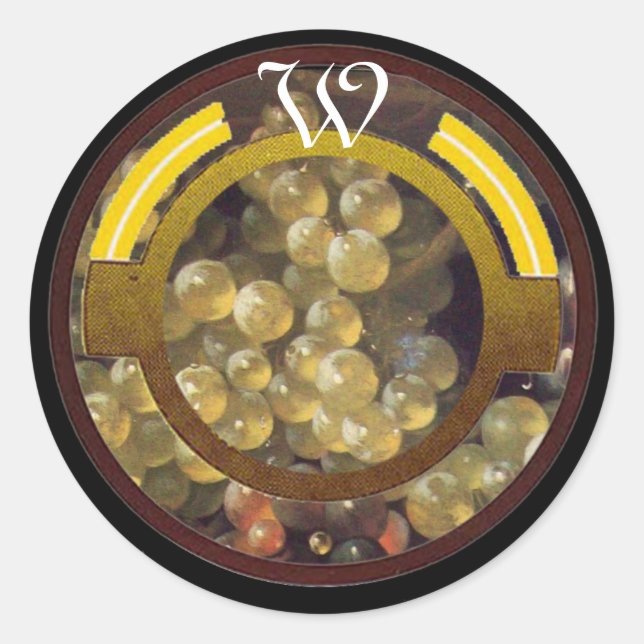 ANTIQUE GRAPE VINEYARD HARVEST  MONOGRAM CLASSIC ROUND STICKER (Front)