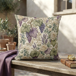 Antique Grapes, Lavender & White Roses Cushion