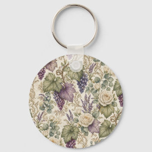 Antique Grapes, Lavender & White Roses Key Ring