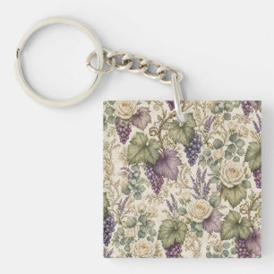 Antique Grapes, Lavender & White Roses Key Ring