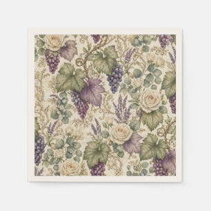 Antique Grapes, Lavender & White Roses Napkin