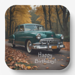 Antique Green Car Paper Plate