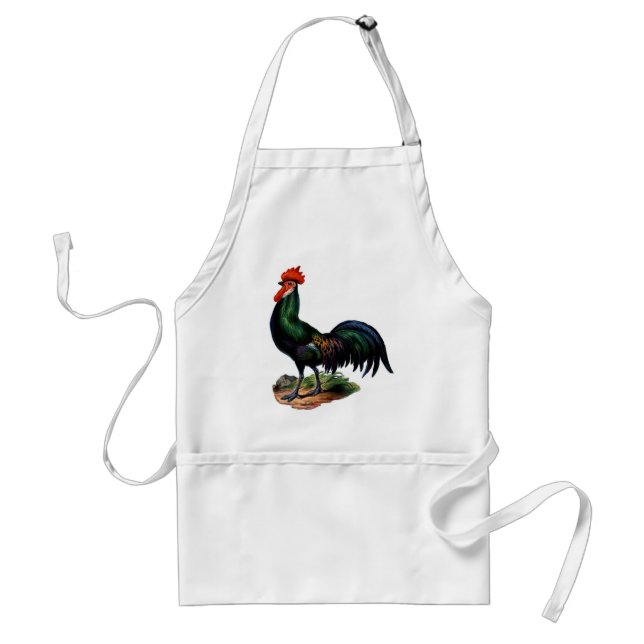 Antique Green Feathers Rooster Standard Apron (Front)