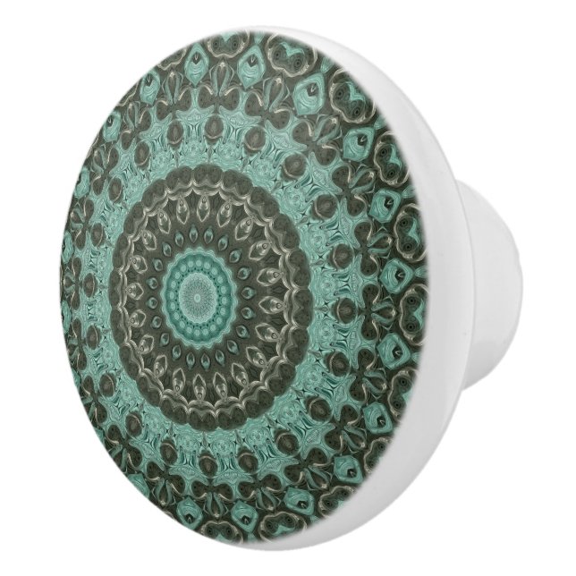Antique Green Mandala Pattern Design Ceramic Knob (Right)