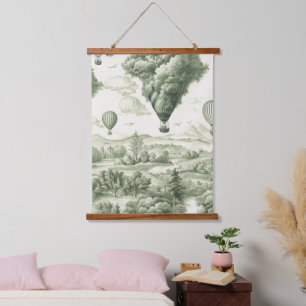 Antique Green Toile de Jouy Pastoral Pattern Hanging Tapestry