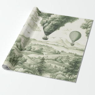 Antique Green Toile de Jouy Pastoral Pattern Wrapping Paper