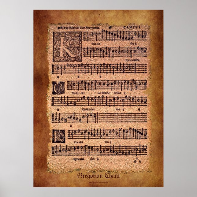 Antique Gregorian Chant Sheet Music Art Poster (Front)
