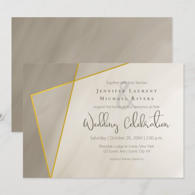 antique grey gold frame modern wedding invitation (Front/Back)