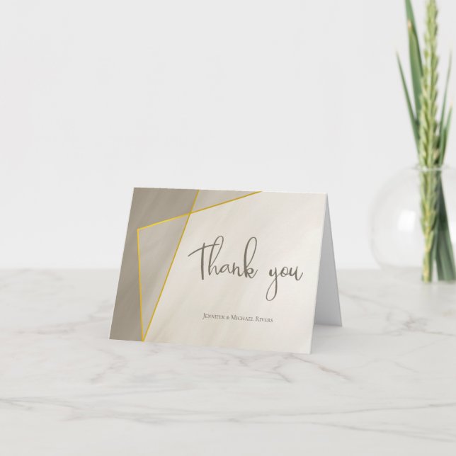 antique grey gold frame modern wedding thank you card (Front)
