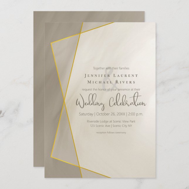 antique grey gold frame wedding invitation (Front/Back)