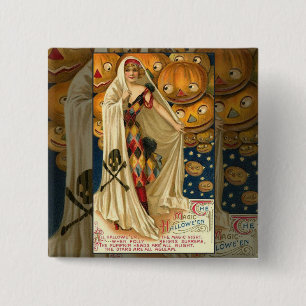 Antique Halloween Jack O Lantern Costume Woman 15 Cm Square Badge