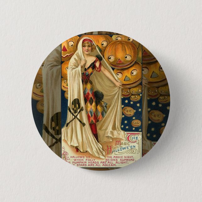 Antique Halloween Jack O Lantern Costume Woman 6 Cm Round Badge (Front)