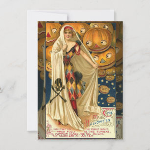 Antique Halloween Jack O Lantern Costume Woman Invitation