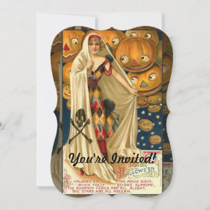 Antique Halloween Jack O Lantern Costume Woman Invitation