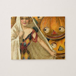 Antique Halloween Jack O Lantern Costume Woman Jigsaw Puzzle