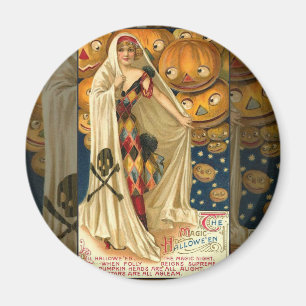 Antique Halloween Jack O Lantern Costume Woman Magnet