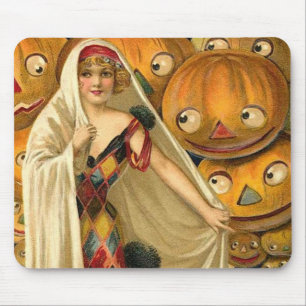 Antique Halloween Jack O Lantern Costume Woman Mouse Pad