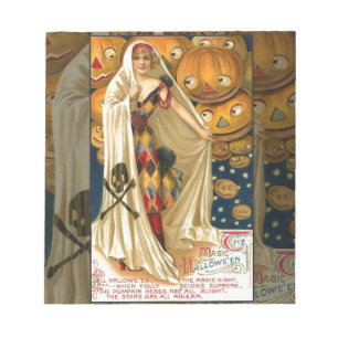 Antique Halloween Jack O Lantern Costume Woman Notepad